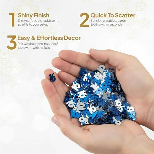16th Birthday Blue & Silver Metallic Confetti Decoration Set for Party Tables image 5