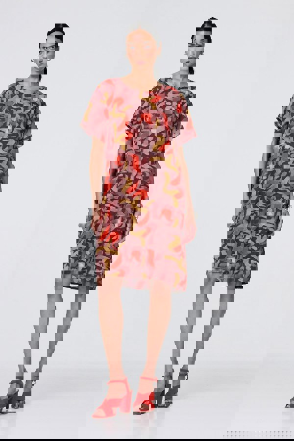 Orange | Printed Round Neck Tunic Dress