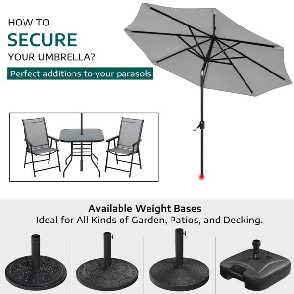 Light Grey 3m Iron Garden Parasol Sun Umbrella With Solar LED Lights Parasols & Rain Umbrellas Living and Home