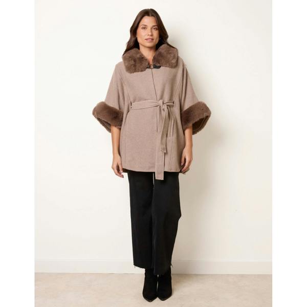 Blue Vanilla Faux Fur Trimmed Cape