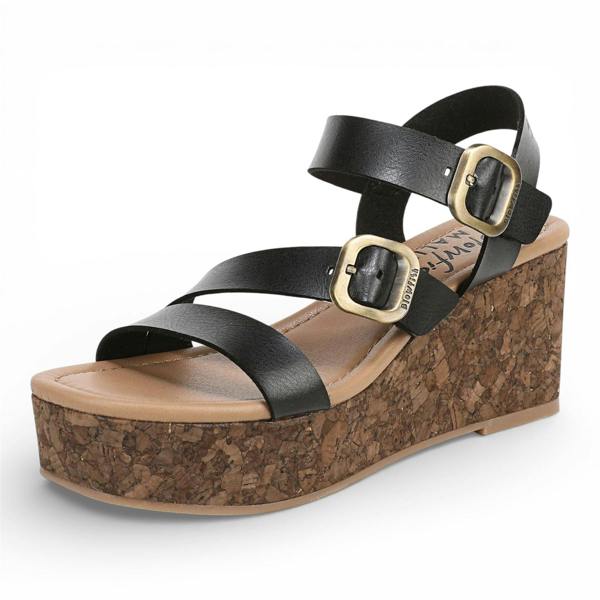 Blowfish Malibu Womens Black Wedge Strappy Espadrille Heel Sandals - Ali