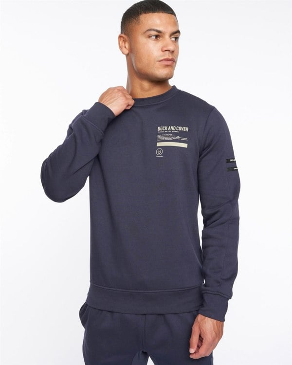 Duck and Cover Jennerkins Crew Sweat & Joggers Set Navy