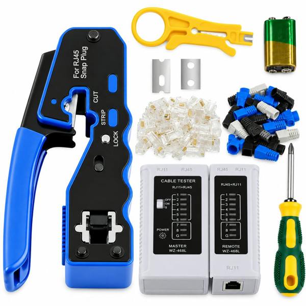 ATEK RJ45 Network Cable Crimping Tool Kit with Tester Plugs & Accessories