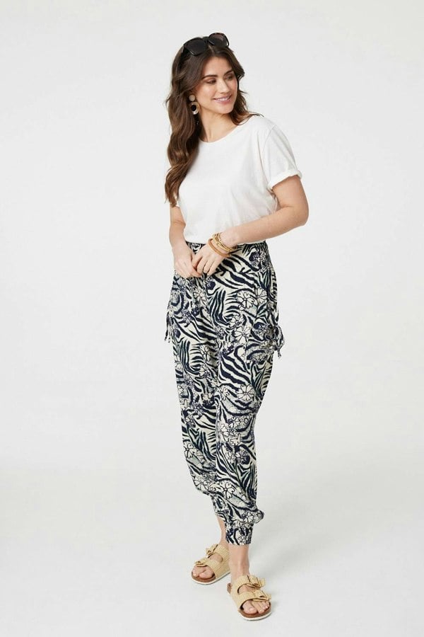 Navy | Floral Animal Print Harem Trousers
