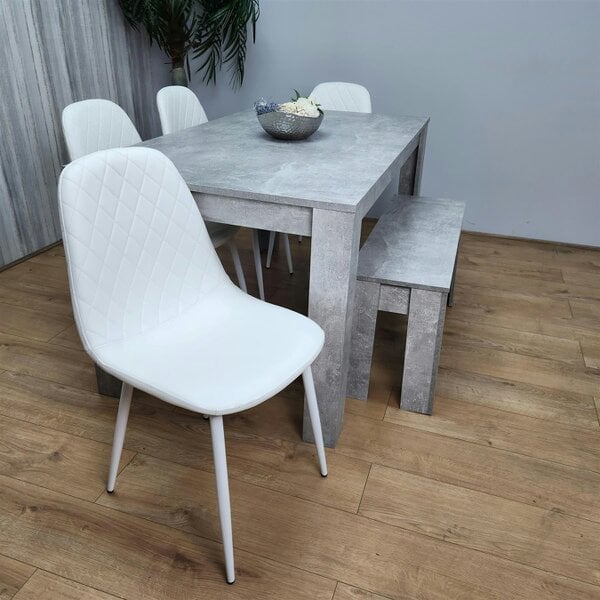 Kosy Koala Wooden Rectangle Dining Table Sets with Set of 4 Chairs, a Bench, Grey and White