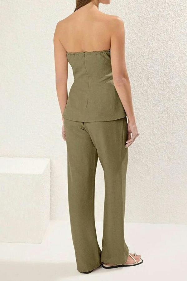 WOVCOR 2-Piece Linen-Look Strapless Blouse and Pants Set