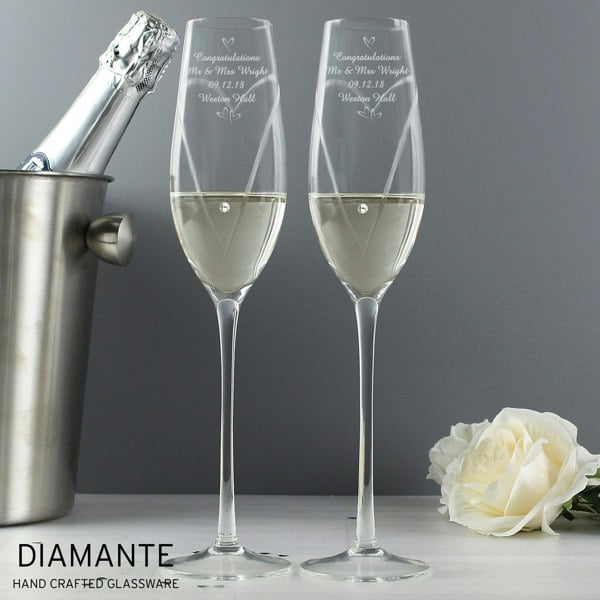 Personalised Memento Company Personalised Hand Cut Little Hearts Pair of Flutes with Gift Box