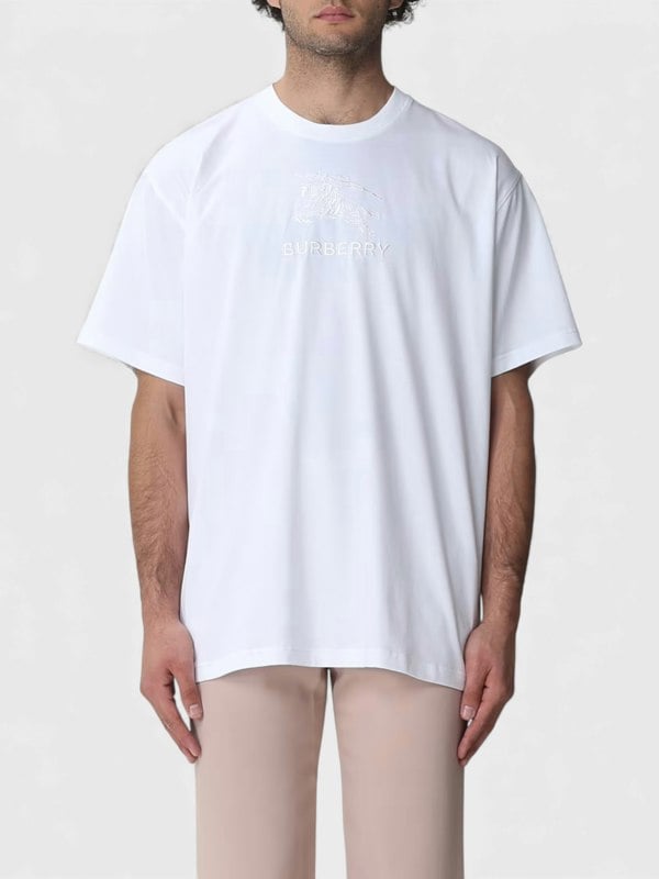 Burberry Embroidered Cotton T Shirt White