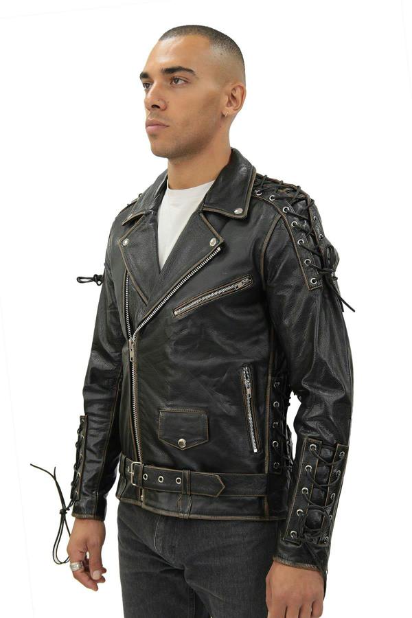 Infinity Leather Mens Embossed Brando Leather Biker Jacket-Chicago