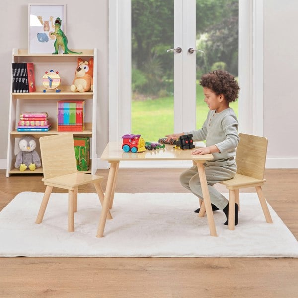 Liberty House Toys Kids Natural Wood Table and Two Chairs Set