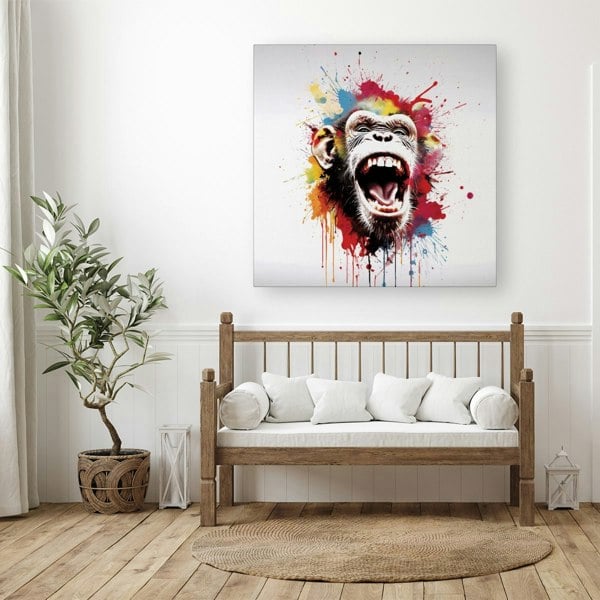 Warren Reed Coloured Splash Art Crazy Monkey Face Canvas