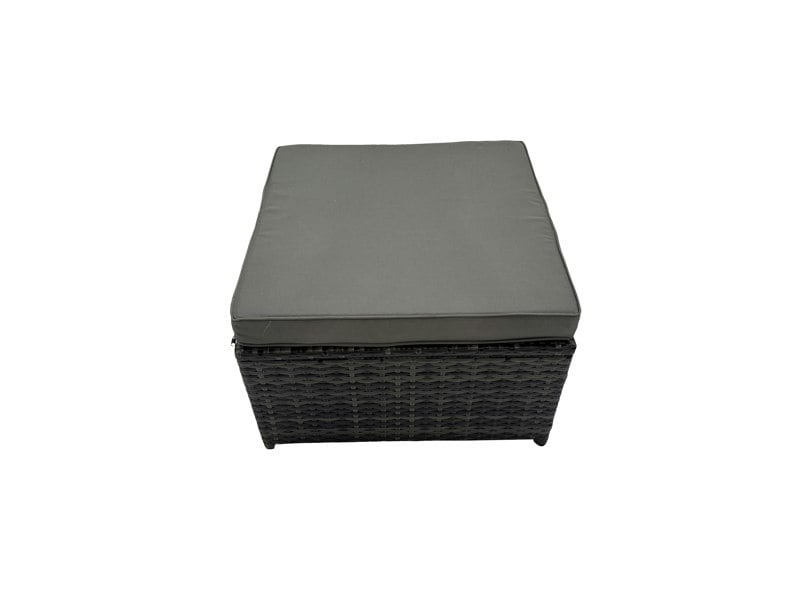 Fimous Outdoor Furniture Garden Dining Set Rattan Corner Sofa Set Gas Fire Pit Table with Temper Glass 2 Big Footstools Dark Grey Mixed