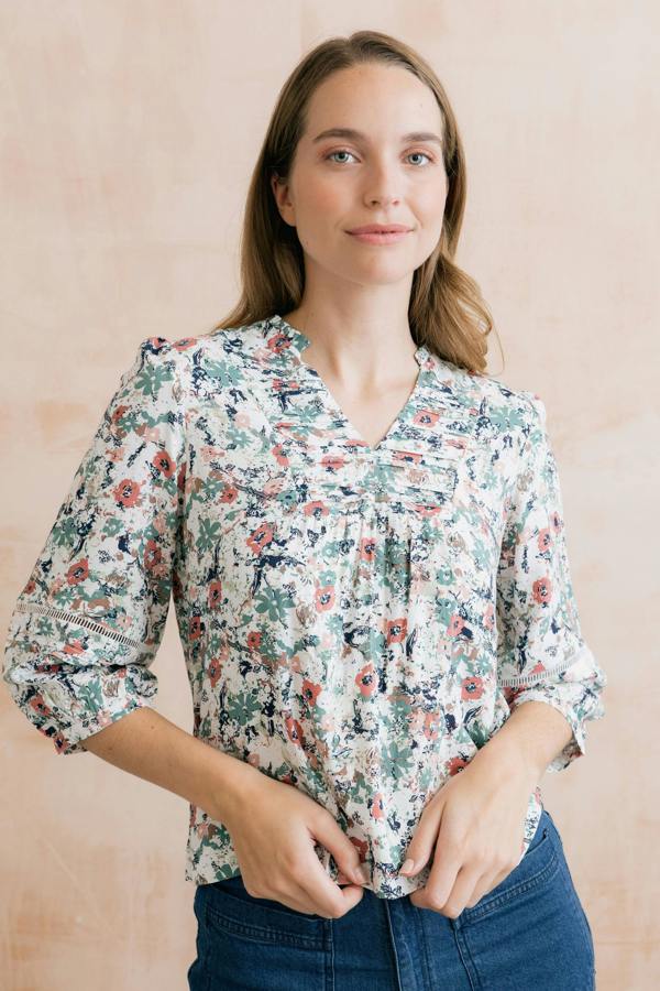 Lily & Me Marie Printed Pintuck Blouse