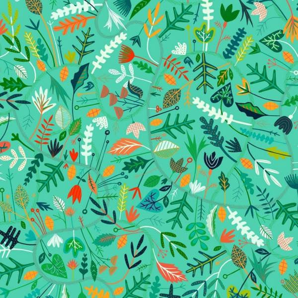 Dashwood Studio Circle Line Rayon Challis Fabric - Plants Design Dressmaking Fabric, 140 cm / 56" Wide - per metre