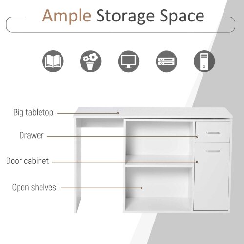 Wyld Haus Conono 173cm Wooden White Wood Grain L Shaped Desk With Drawer Shelves And Storage Cabinet