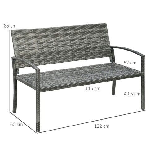 Bobobiy 2 Seater Poly Rattan Garden Bench, All Weather Wicker Garden Loveseat, Outdoor Seating Bench with 240 Load Capacity, Grey