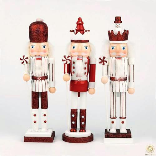 38cm Red Wooden Nutcrackers Soldiers King Christmas Ornament 3pcs Set image 6