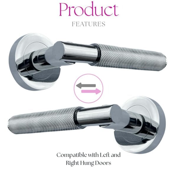 EDH Door Hardware Polished Chrome Knurled Door Handles on Round Rose – Handle Sets