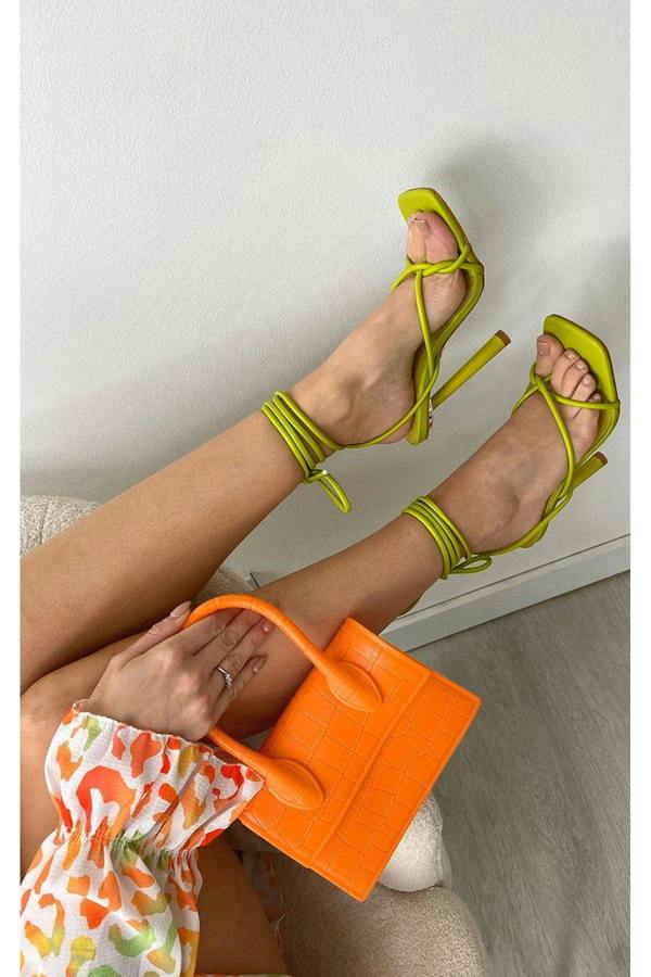 Beatriz Lace Up Heels - Lime