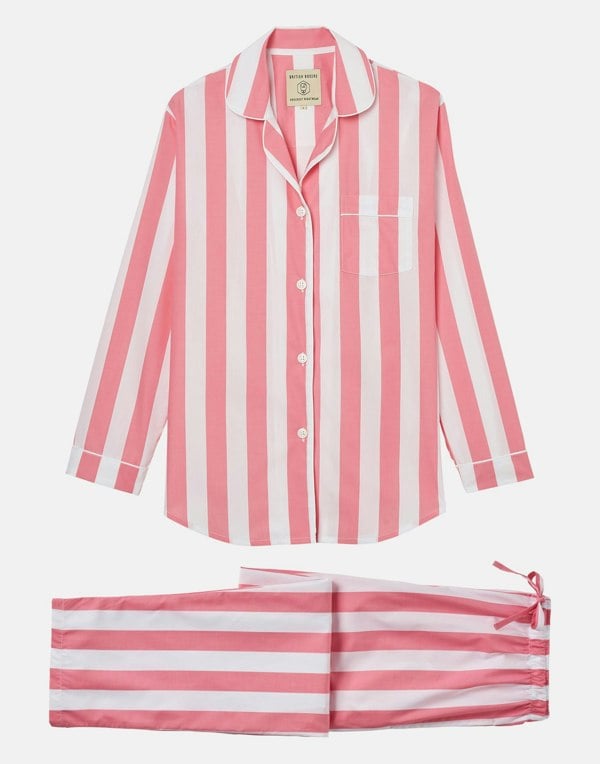 British Boxers Women's Crisp Cotton Pyjama Set – Picnic Pink Stripe