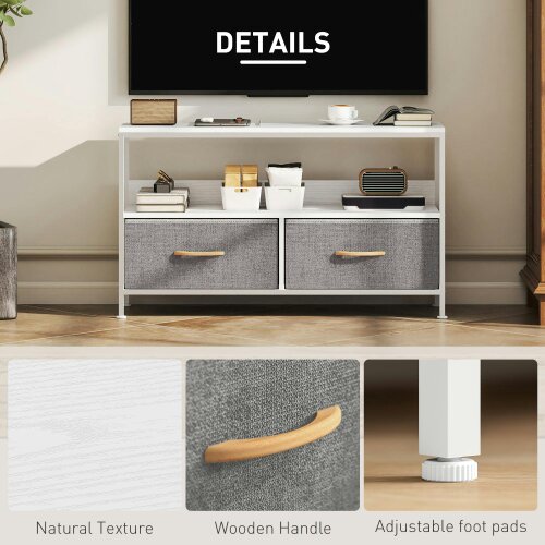 Wyld Haus Avavale 98cm White TV Storage Unit With 2 Fold Down Fabric Drawers