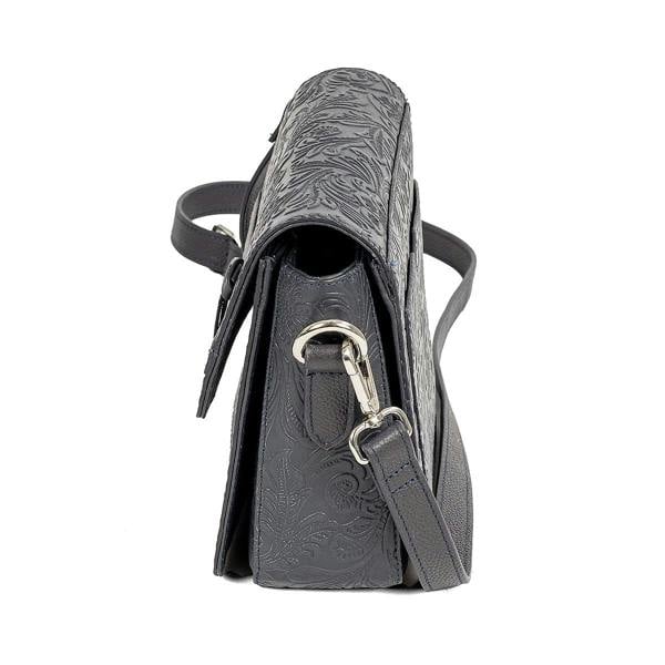 Pia Navy Floral Leather Cross-Body Bag, Embossed Bag with Silver Fittings