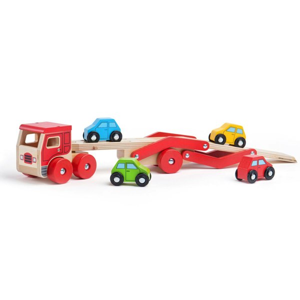 Bigjigs Toys Wooden Transporter Lorry With 4 Cars