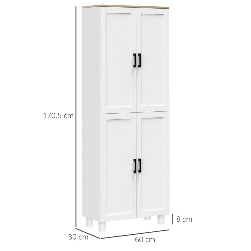 Wyld Haus Ludo 171cm Wooden White 4 Door Freestanding Kitchen Pantry Cabinet