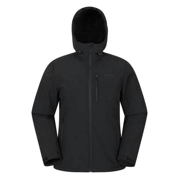 Mountain Warehouse Mens Charleston Faux Fur Lined Soft Shell Jacket - Black