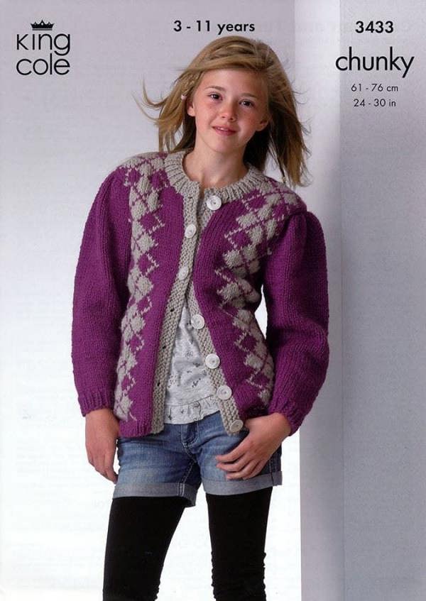 King Cole Magnum Knitting Pattern 3433, Tops, Cardigans, Slipovers for Kids, 3 - 11 Years - Intermediate