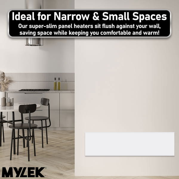 MYLEK Panel Space Heater White Low Level 1KW Eco, Smart and WiFi App Slimline Low Energy - Wall Mounted, Bathroom IPX4
