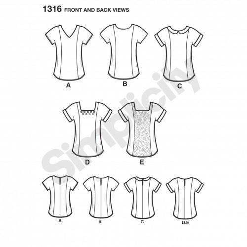 Simplicity Sewing Pattern 1316, Tops for Women, H5 (6-8-10-12-14) - Easy