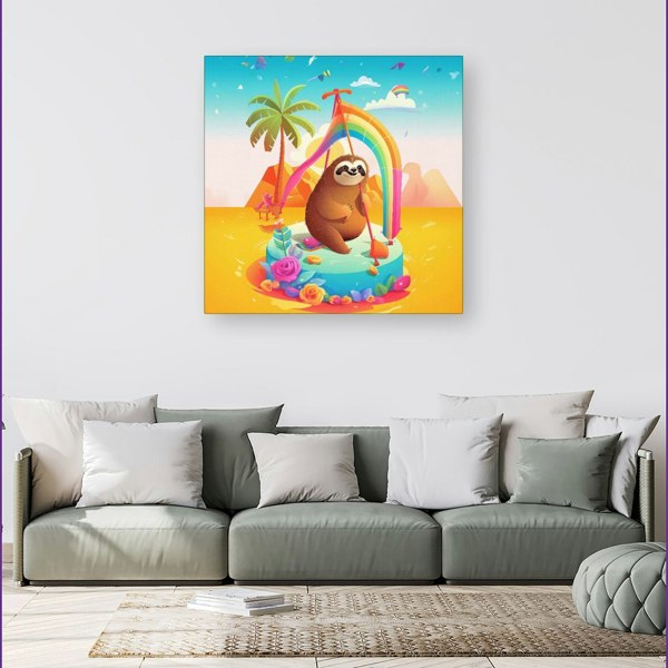 Warren Reed Sloth On A Beach Holiday Canvas