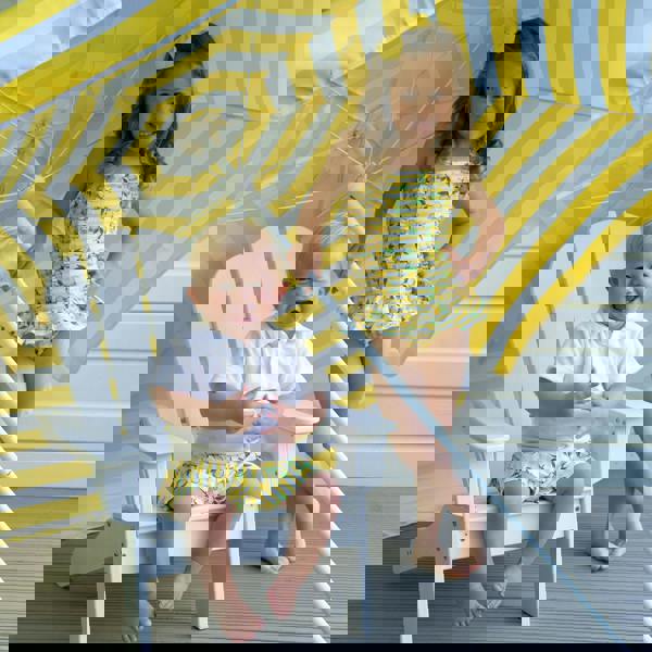 Rachel Riley Lemon Stripe Ruched Swimsuit