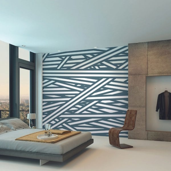 Origin Murals Striped Criss Cross Pattern Wall Mural - Blue