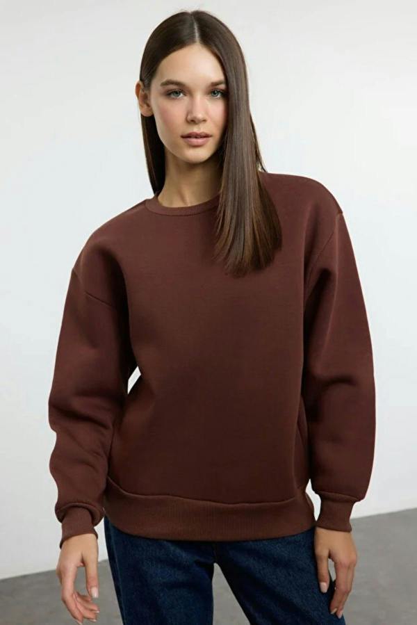 Hoxton Gal Thick Fleece-Lined Regular Fit Crew Neck Basic Knit Sweatshirt