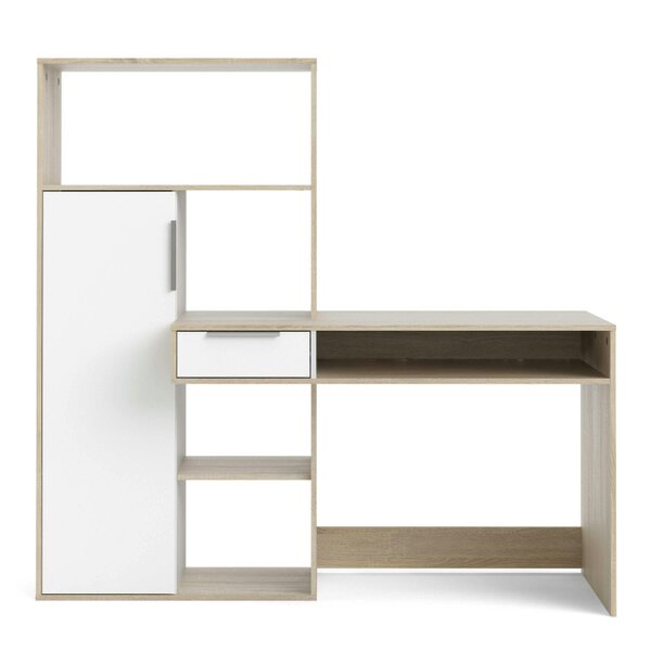 Wyld Haus Billabong White and Oak Wood Office Desk 1 Drawer 1 Door