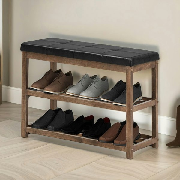 Rafaelo Mobilia Wooden 2 Tier Shoe Rack Bench Brown