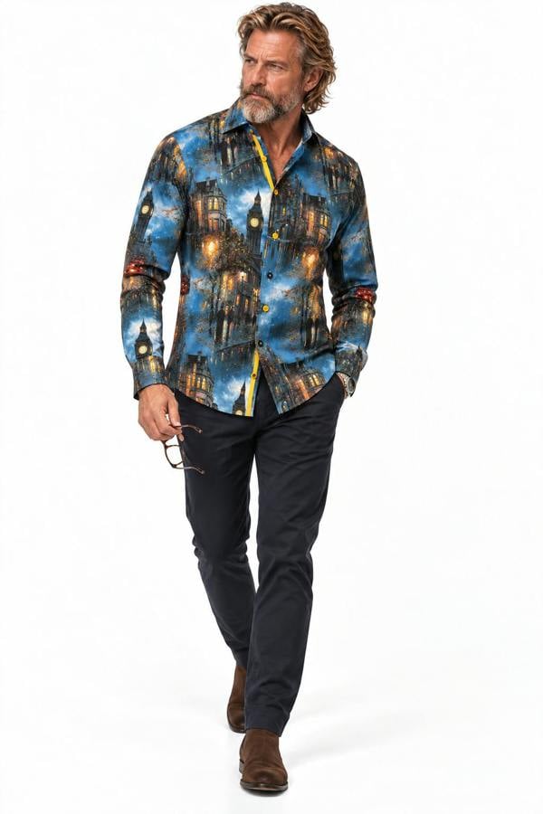 Claudio Lugli London Skyline Print Shirt - Navy