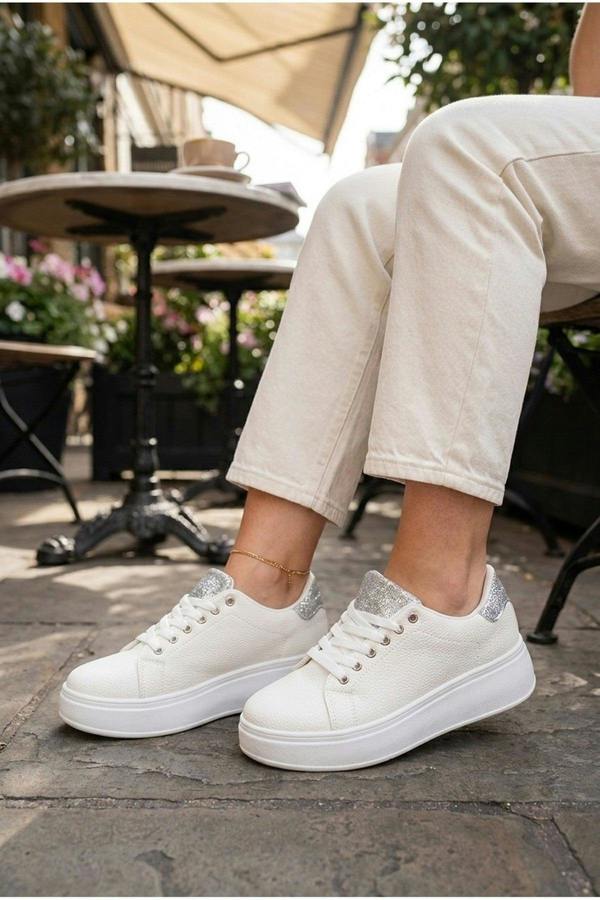 Sophie Womens Classic Platform Trainers - Silver