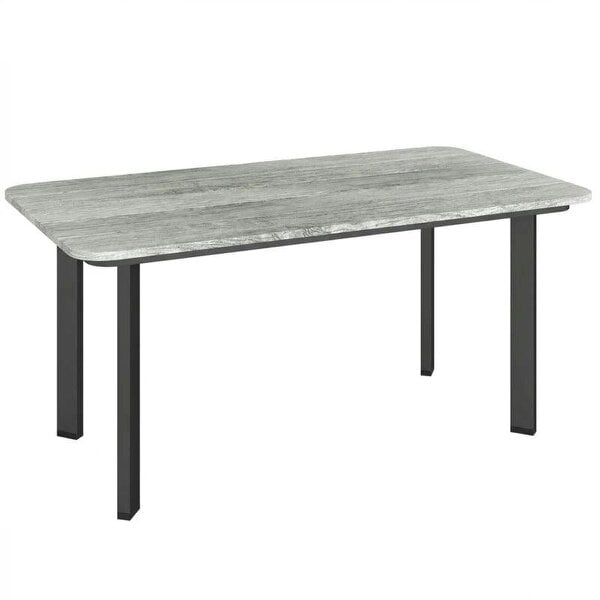 Outdoor Garden Coffee Table, Garden Table with Slatted Wood Plastic Composite Top and Metal Frame, Grey