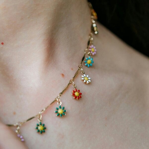 The Colourful Aura Colourful Rainbow Flower  Indie Boho Daisy Charms Dangle Choker Summer Necklace