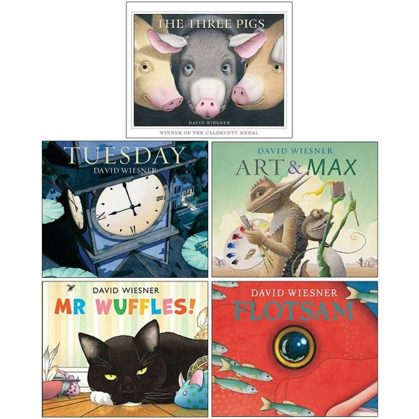 David Wiesner Collection 5 Book Set The Three Pigs, Tuesday, Art and Max, Mr Wuffles, Flotsam