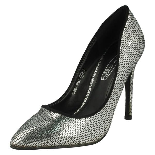Spot On Ladies Spot On High Heel Pointed Toe Snake Design Court Shoes