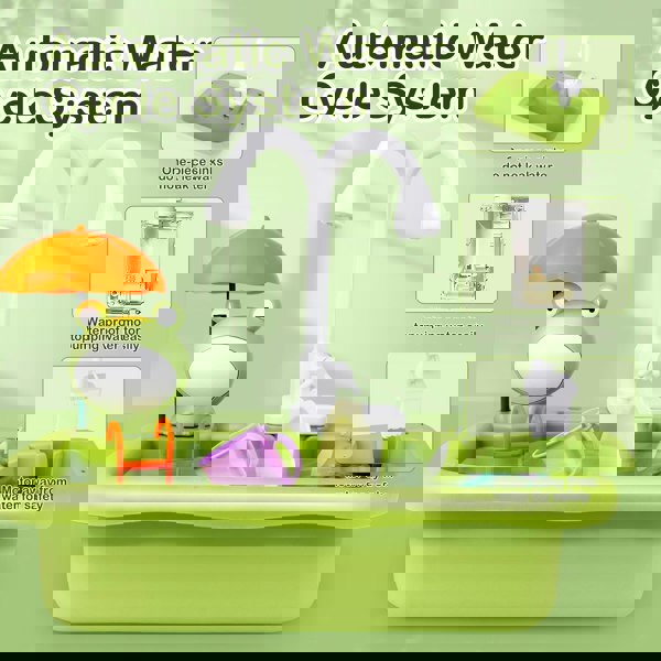 deAO Toys Kitchen Toy Set Simulated Kitchen Frog Duck Sink with Water Supply Function, Simulated Dishwashing Set