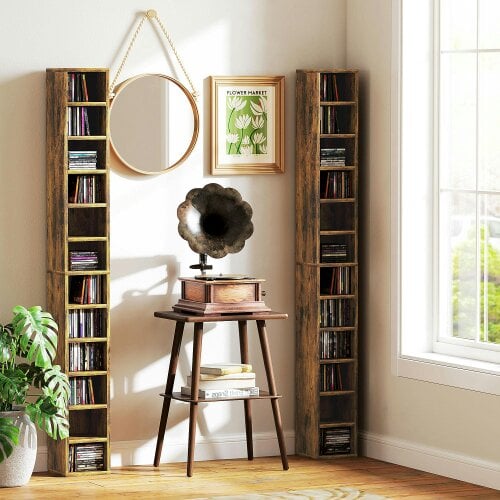 Wyld Haus Nedito Wood Rustic Brown Tall Narrow Media Storage Tower With 204 Disc Capacity