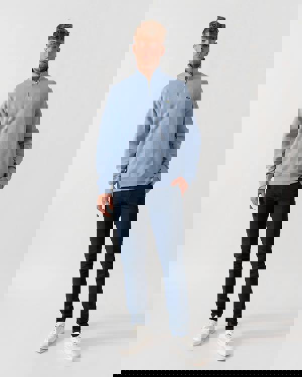 Man wearing Lacoste Zippered Stand-Up Collar Cotton Sweatshirt in Aphylla AEY - Full Length