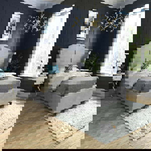 Casa Magna Zampa Curved Top Curved Winged Upholstered Soft Velvet Bed Frame - Grey