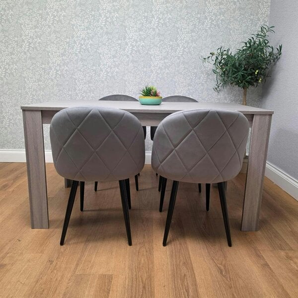 Kosy Koala Light Grey Arrow Pattern Dining Table Set with 4 Grey Velvet Chairs, 117x77x75cm