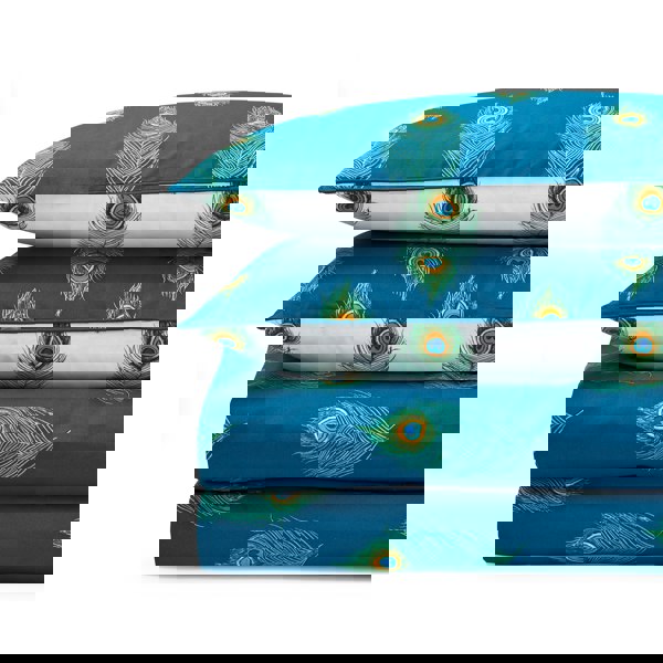 Their Nibs Peacock Feather Cotton Reversible Duvet Cover Set Teal Green